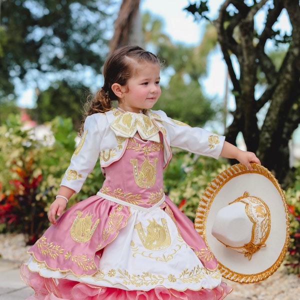 Girls Charro Charra pink dress for baptism or presentation birthday