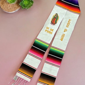 Mexican graduation sash Sarape Zarape serape commencement sash 2024 white SI SE PUDO estola