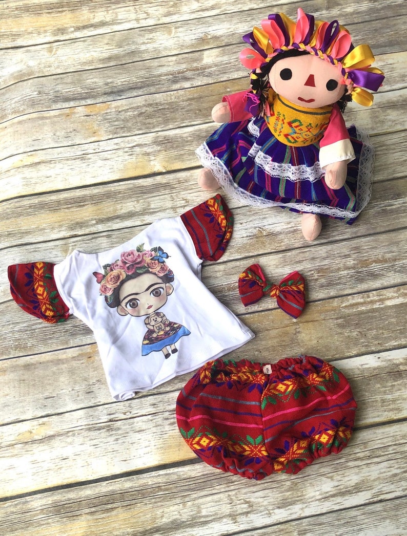 Frida Kahlo Two piece Shirt and Shorts outfit plus bow