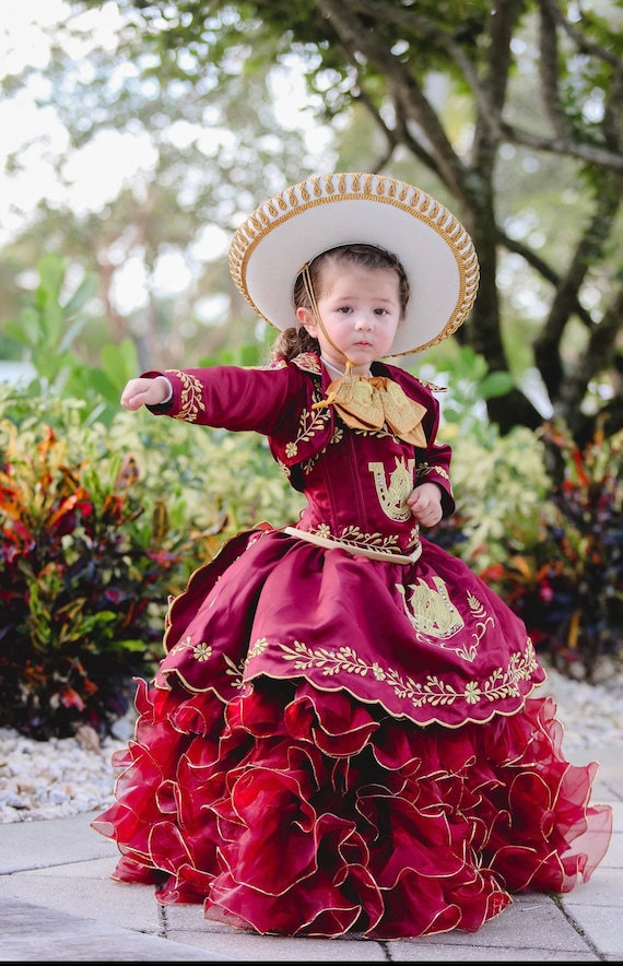 Chicas Charro Charra Borgoña Vestido vino para bautizo o - Etsy España