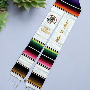 Graduation class of 2024 Mexican sash sarape zarape commencement graduation gift estola FIRST GENERATION white color