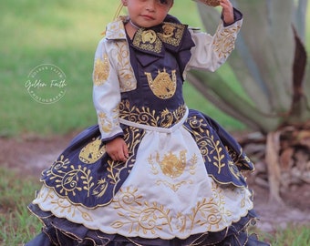 Girls Charro Charra Navy Blue dress for baptism or presentation birthday