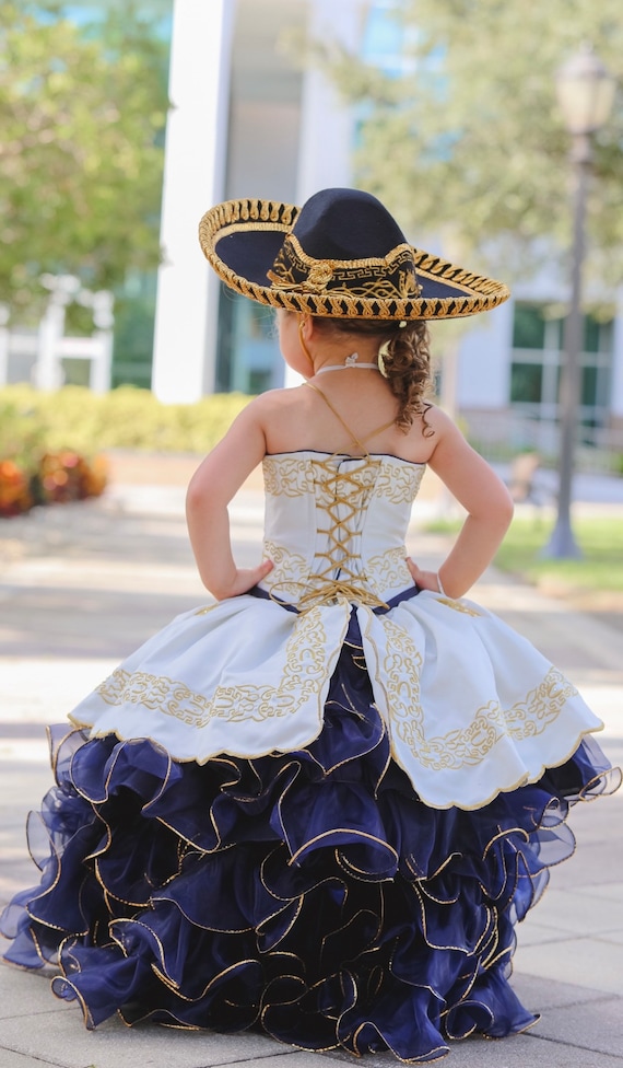 Niñas Charro Charra AZUL MARINO vestido beige/dorado para - Etsy México Niñas Charro Charra AZUL MARINO vestido beige/dorado para - Etsy México