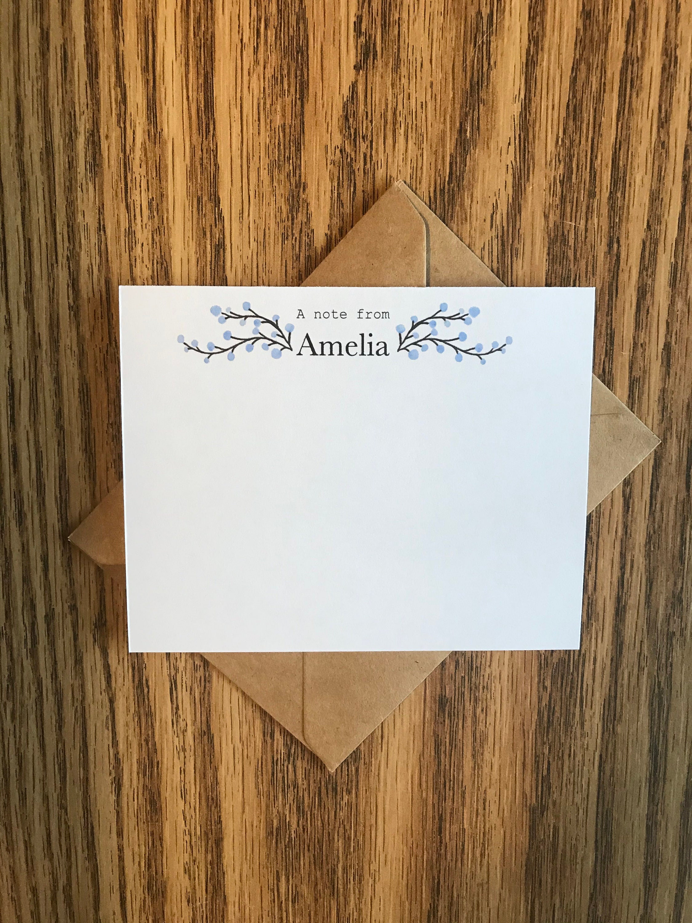 Blue Custom Floral Greeting Cards Dainty Thank You Cards - Etsy