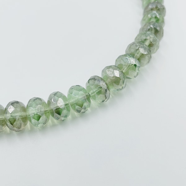 Pale Mint Green & Silver Translucent Faceted Round Glass Beads