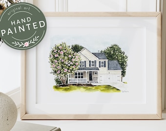 Hand Painted House Portrait, Watercolor House Painting, Custom House Commission, Housewarming Gift, Realtor Closing Gift, First Home Gift