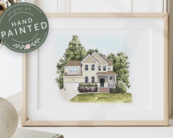 Watercolor House Portrait, Hand Painted, Personalized House Illustration, Housewarming Gift, Family Gathering Present, Closing Day Gift