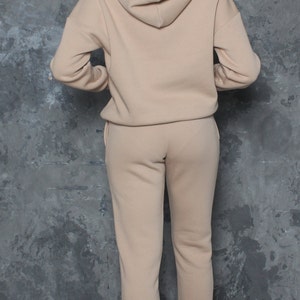 Read to ship. Cotton women sweatpants with pockets and elastic waist. Jogging pants in beige sand colour. Comfy loungewear trousers image 3