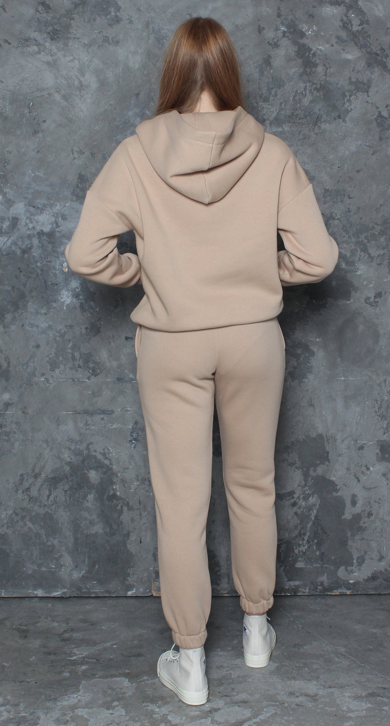 Read to ship. Cotton women sweatpants with pockets and elastic waist. Jogging pants in beige sand colour. Comfy loungewear trousers image 3