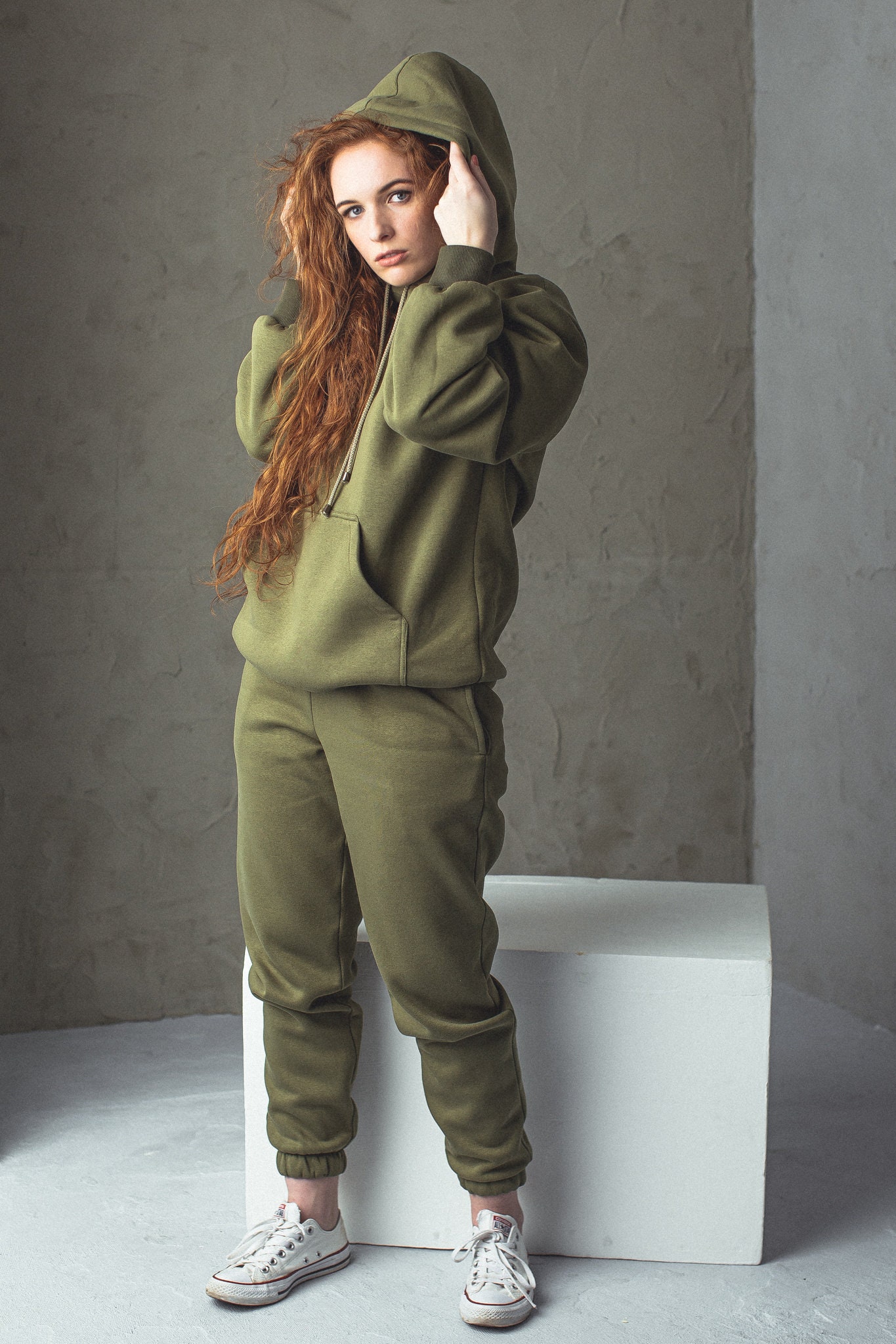 Women's Jogger Set Army Green | Women's Sweatsuit | Two Piece Sweatpants  Set | Ladies Jacket and Matching Sweat pants | Women's Set Outfit