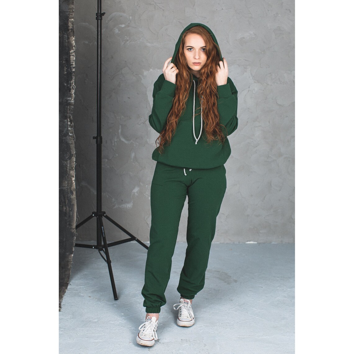 Green Cotton Joggers. Casual Sweatpants. Comfy Jogging Pants for Women