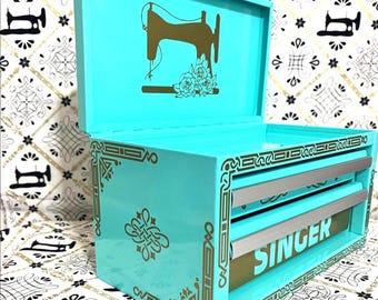 TEAL- Full set - Gold Celtic decals applied on 2 AND 3 drawer (Toolboxes INCLUDED)