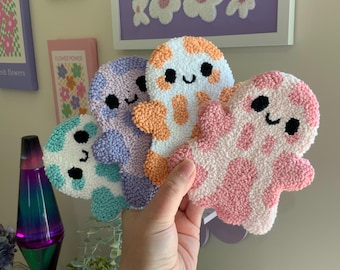 Halloween Mug Rug, Punch Needle Coasters, Ghost Coaster, Handmade Mug Rug, Spooky Halloween Gift, Drink coasters, Halloween Decor