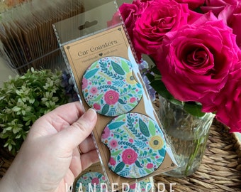 Blommiga bilunderlägg: Neoprenblommiga biltillbehör - Set om 2