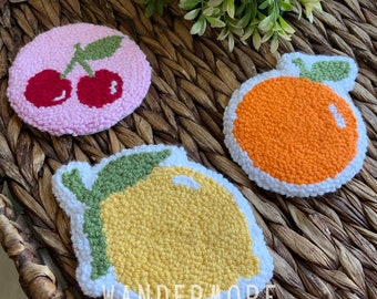 Lemon Mug Rug | Cherry coasters | Orange coasters | Fruit Coaster | Trendy Home & Office Decorations | Punch Needle Coaster