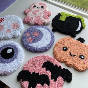 Halloween Mug Rug, Punch Needle Coasters, Handmade Mug Rug, Spooky Halloween Gift, Spooky Decor, Drink coasters, Halloween Decor, Fall Decor
