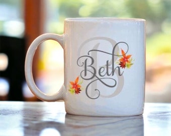 Autumn Wedding, Fall Bridesmaid Mug, Autumn Name Mug, Monogramed Mug, Autumn Coffee Mug, Fall Mug, October Birthday, Fall Coffee Mug