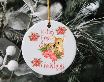 Personalized Baby Ornament, Baby's First Christmas, Christmas Ornament, Baby Deer Ornament, Personalized Gift, Custom Keepsake Ornament