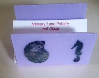 Business Card Holder with silk screen designs - Handcrafted with Fused Glass