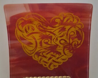 Celtic Heart Glass Plate: Handmade Enamel Dish (6x6)
