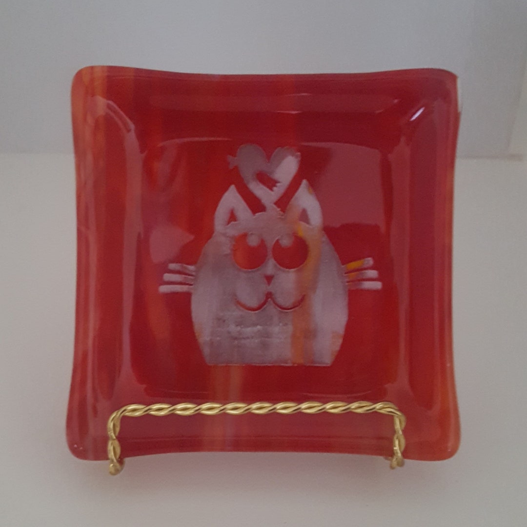 Cat Fused Glass Plate / Dish 5 X 5 holder Not Etsy