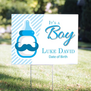 IT'S A BOY Custom Lawn Sign - 18 x 24 - Birth Announcement Yard Card - Printed on Both Sides - Includes Stake