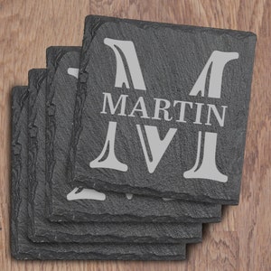 Personalized Slate Coasters with Name and Initial, Set of 4, Wedding Gift, Housewarming gift, Anniversary Gift