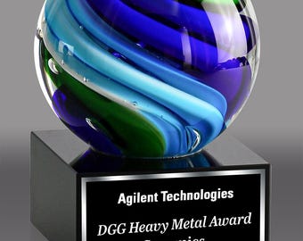 Global Custom Corporate Gift & Award Artistic Glass Sculpture - Custom Business Gift and Award 5"