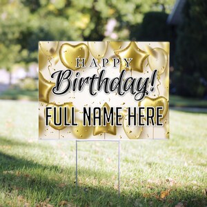 Colorful Custom Happy Birthday Sign Lawn Sign - 18 x 24 - Birthday Yard Card - Printed on Both Sides - Includes Stake