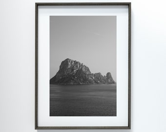 Es Vedra Black and White Photography - Minimalist Poster - Black and White Print - Es Vedra Print - Ibiza Wall Art - Gift for Her