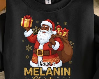 Have A Melanin Christmas African American Santa Afro PNG,  Black Santa design