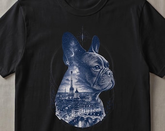 French Bulldog Paris Night Sky Digital Art Print, Eiffel Tower Dog Lover Gift, Celestial Pet Portrait Download