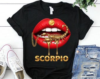 Scorpio Zodiac PNG, Red Lips, Gold Scorpion (Digital Download)