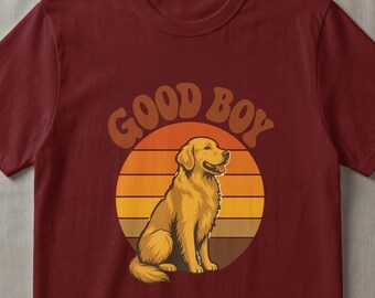 Golden Retriever Good Boy Digital File, Retro Dog Lover PNG, Vintage Golden Dog Mom Dad Gift, Sunset Pet Art SVG, Cute Animal Graphic