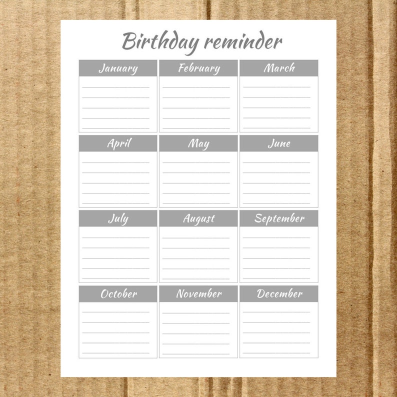 birthday reminder birthday calendar printable perpetual etsy