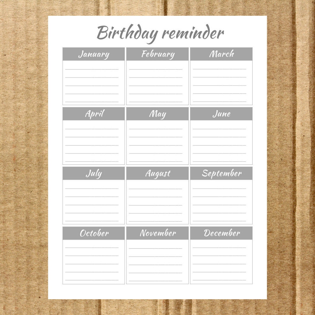 Birthday Reminder| Birthday Calendar Printable | Perpetual Birthday ...