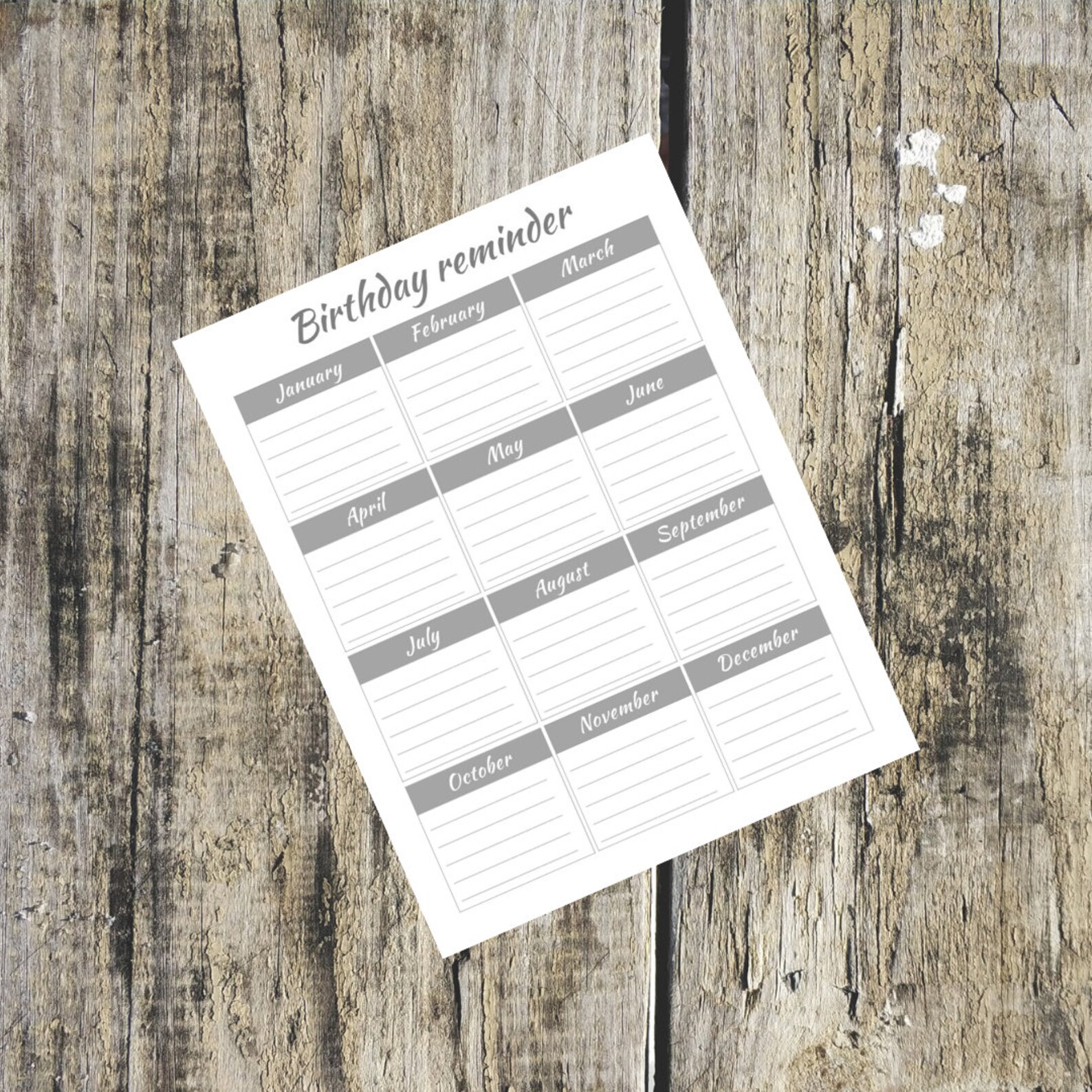 Birthday Reminder| Birthday Calendar Printable | Perpetual Birthday ...