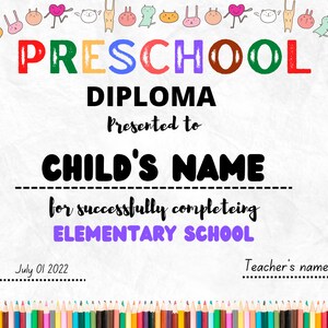 Editable Preschool Diploma Template, Last Day Preschool, Pre-K Diploma, Pre K Graduation Certificates, DIY, Fully Customizable