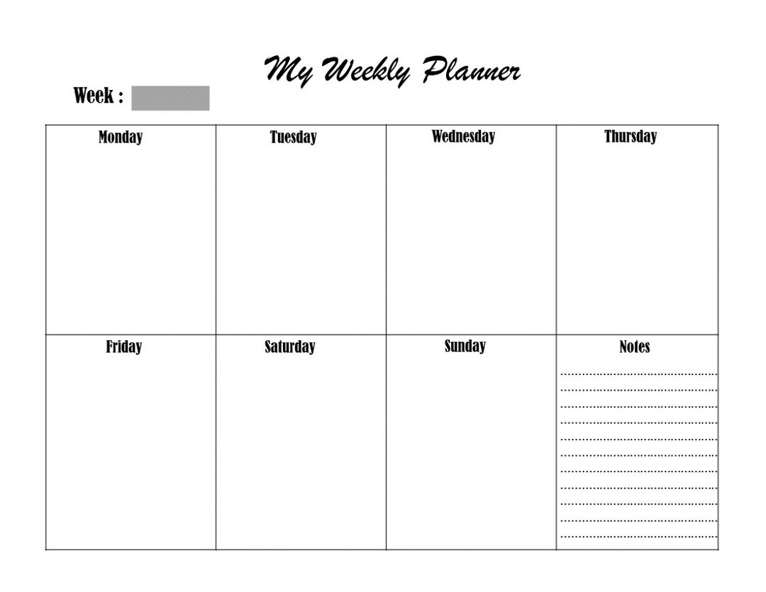 Weekly planner printable letter sized 8 5x11 instant download pdf