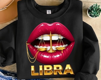 Libra Zodiac Dripping Lips Astrology Afro glam T-Shirt Design PNG Instant Download