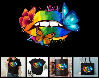 Regenbogenfahne tropfende Lippen T-Shirt Design, LGBT Pride, LGBTQ Pride Bite Lip PNG