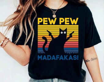 Pew Pew Madafakas T-Shirt Design, Pew Pew Katze SVG, lustiges Meme Katzen-Shirt PNG zum Drucken
