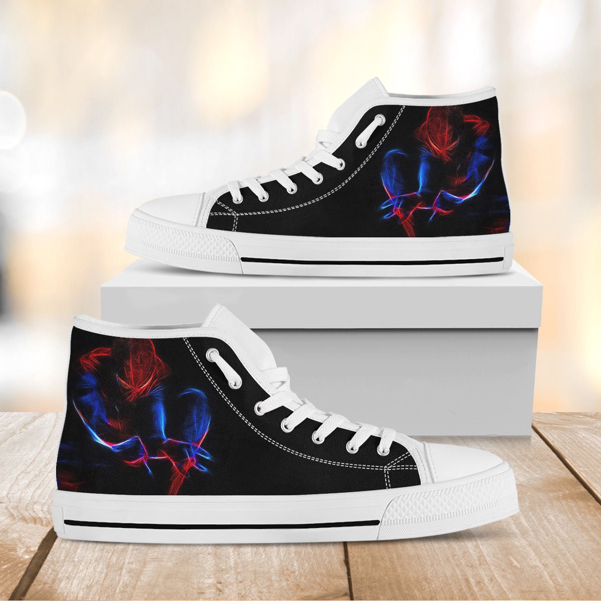 Spider Man Shoes Into The Spider Verse Hi Tops Custom Movie Etsy