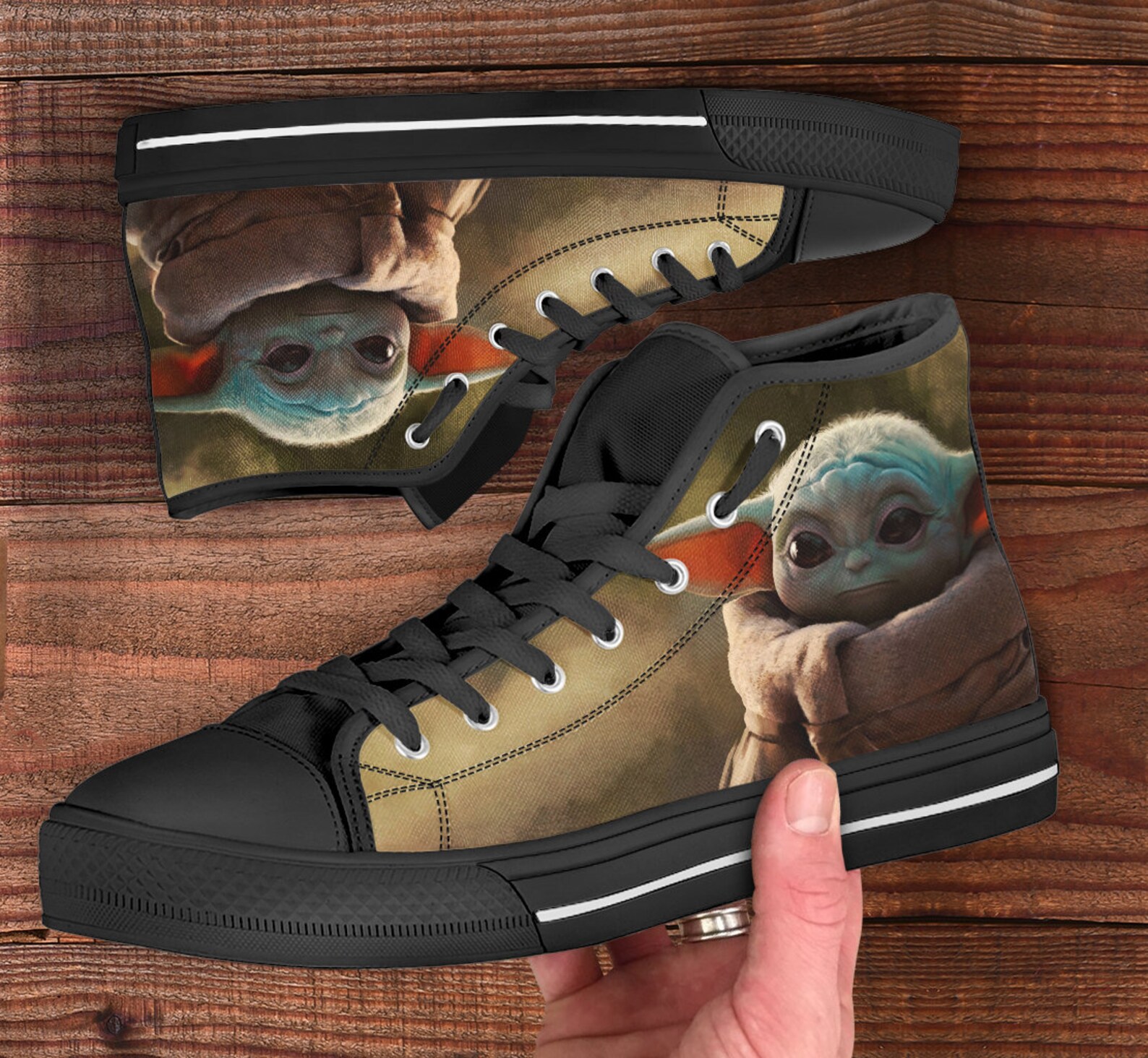 Baby Yoda Hi Tops Custom Movie Shoes Custom Cartoon Etsy