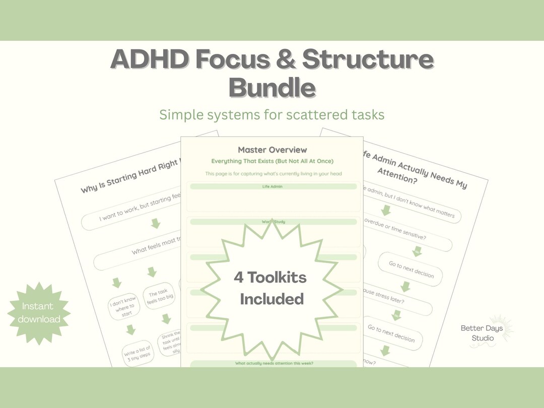 ADHD Focus Bundle Printable | Executive Dysfunction Planner Pack | Life ...