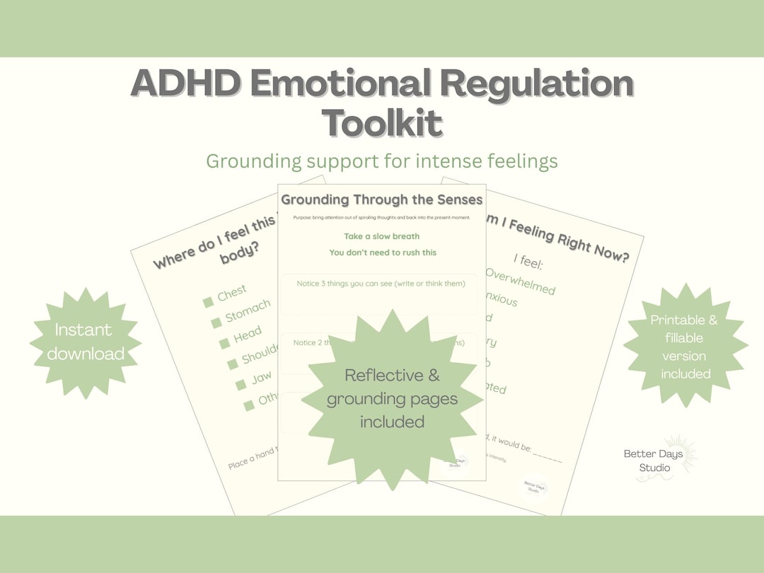 ADHD Emotional Regulation Printable | Overwhelm & Grounding Workbook ...