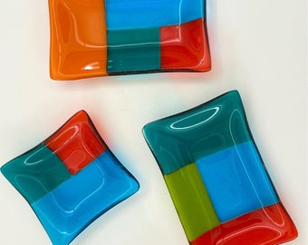 Colorful Mosaic Fused Glass Art Dishes --  Add some color to any room