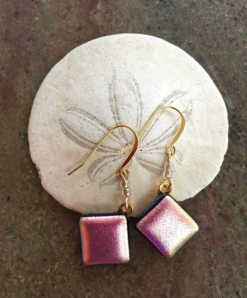 Dichroic Earrings Pink Gold