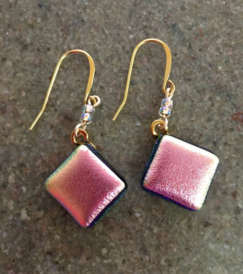 Dichroic Earrings Pink Gold