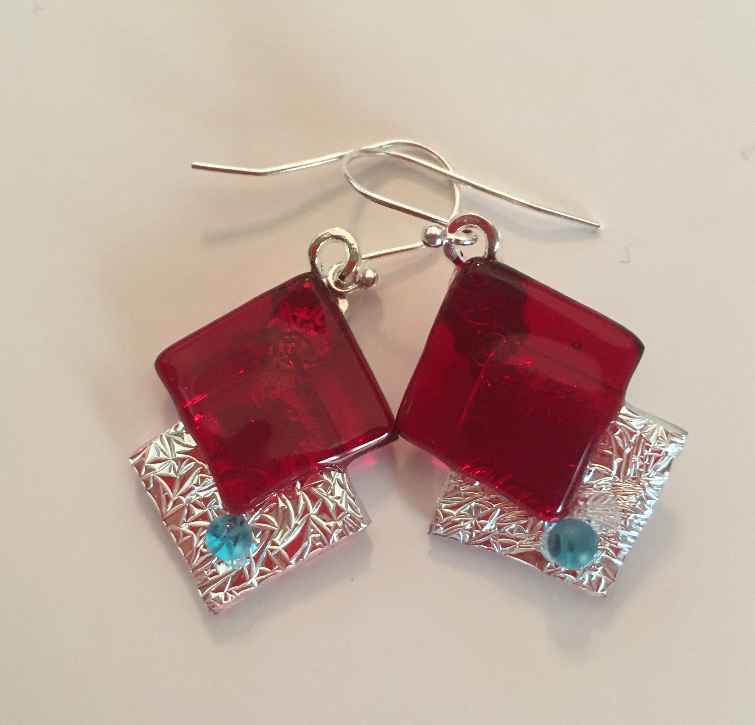 Diamonds Are a Girl's Best Friend--Red Dichroic Earrings